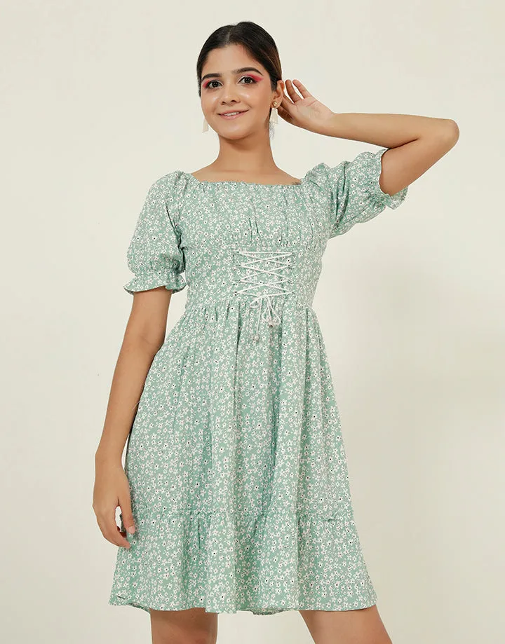 Square Neck Dress with Tie-up Detail
