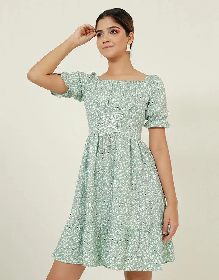 Square Neck Dress with Tie-up Detail