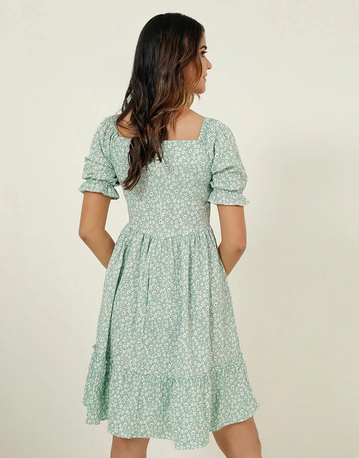 Square Neck Dress with Tie-up Detail