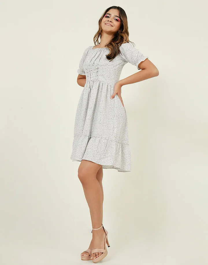 Square Neck Dress with Tie-up Detail