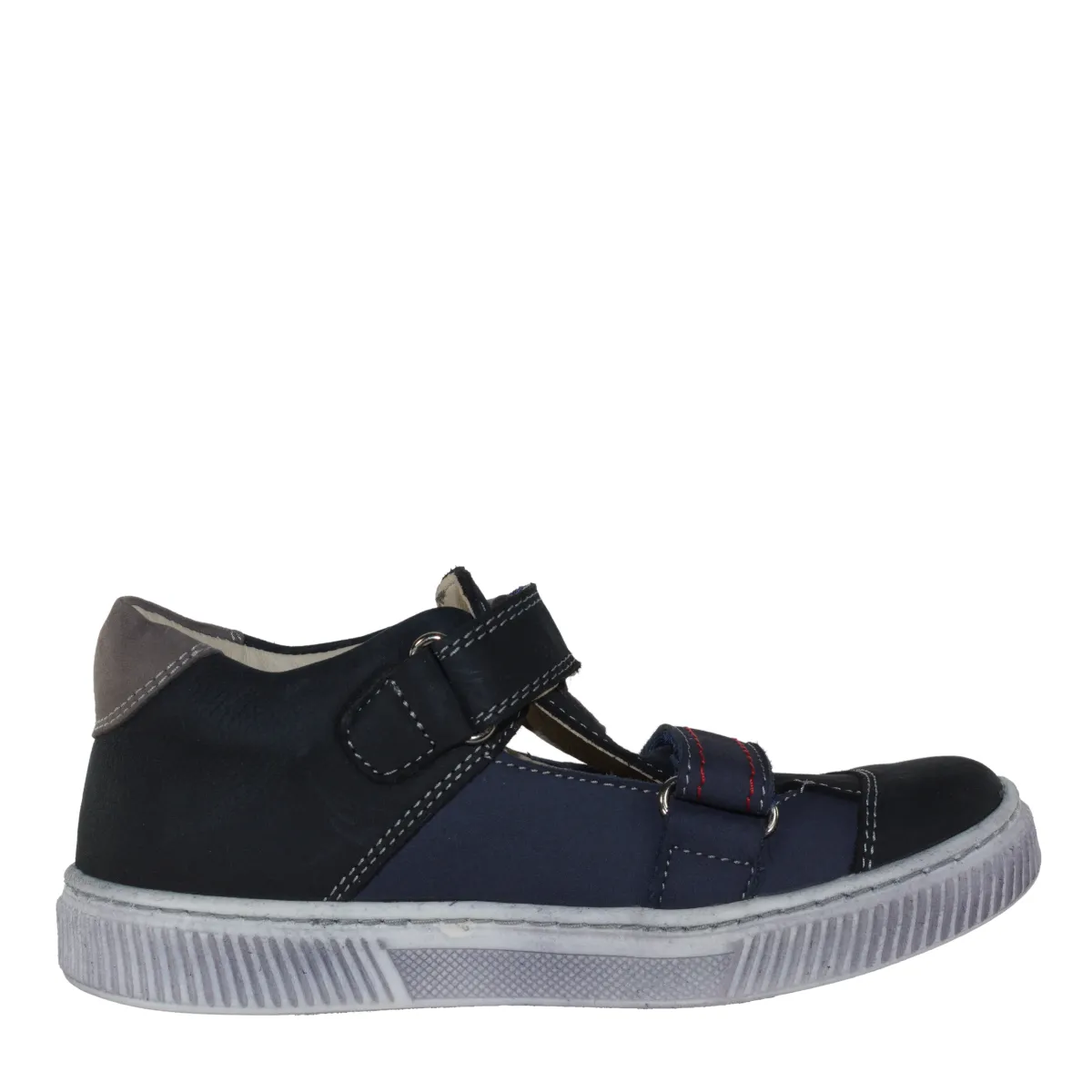 Szamos kid boy sandals in light and navy blue color and shark pattern with double velcro strap toddler/little kid/big kid size