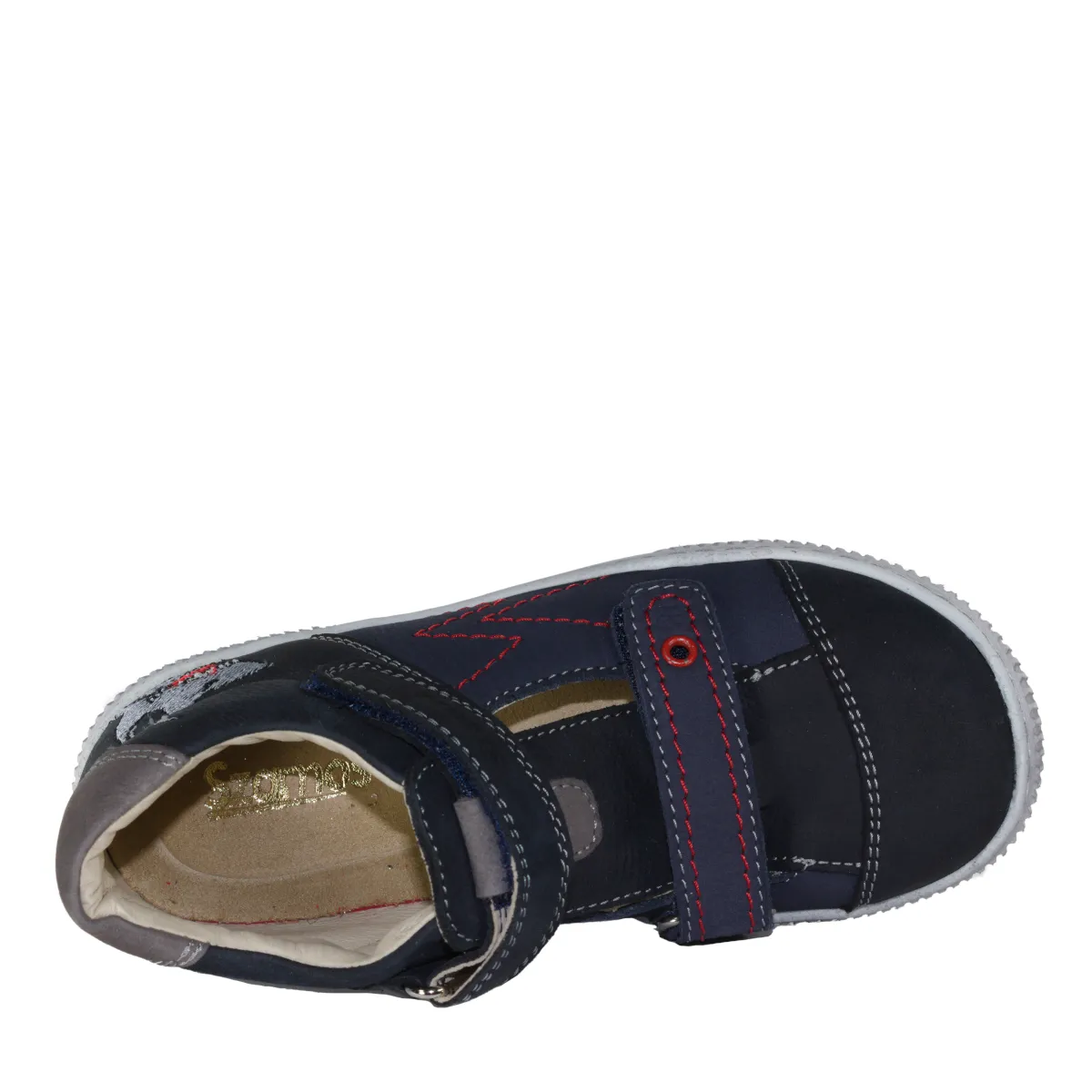 Szamos kid boy sandals in light and navy blue color and shark pattern with double velcro strap toddler/little kid/big kid size