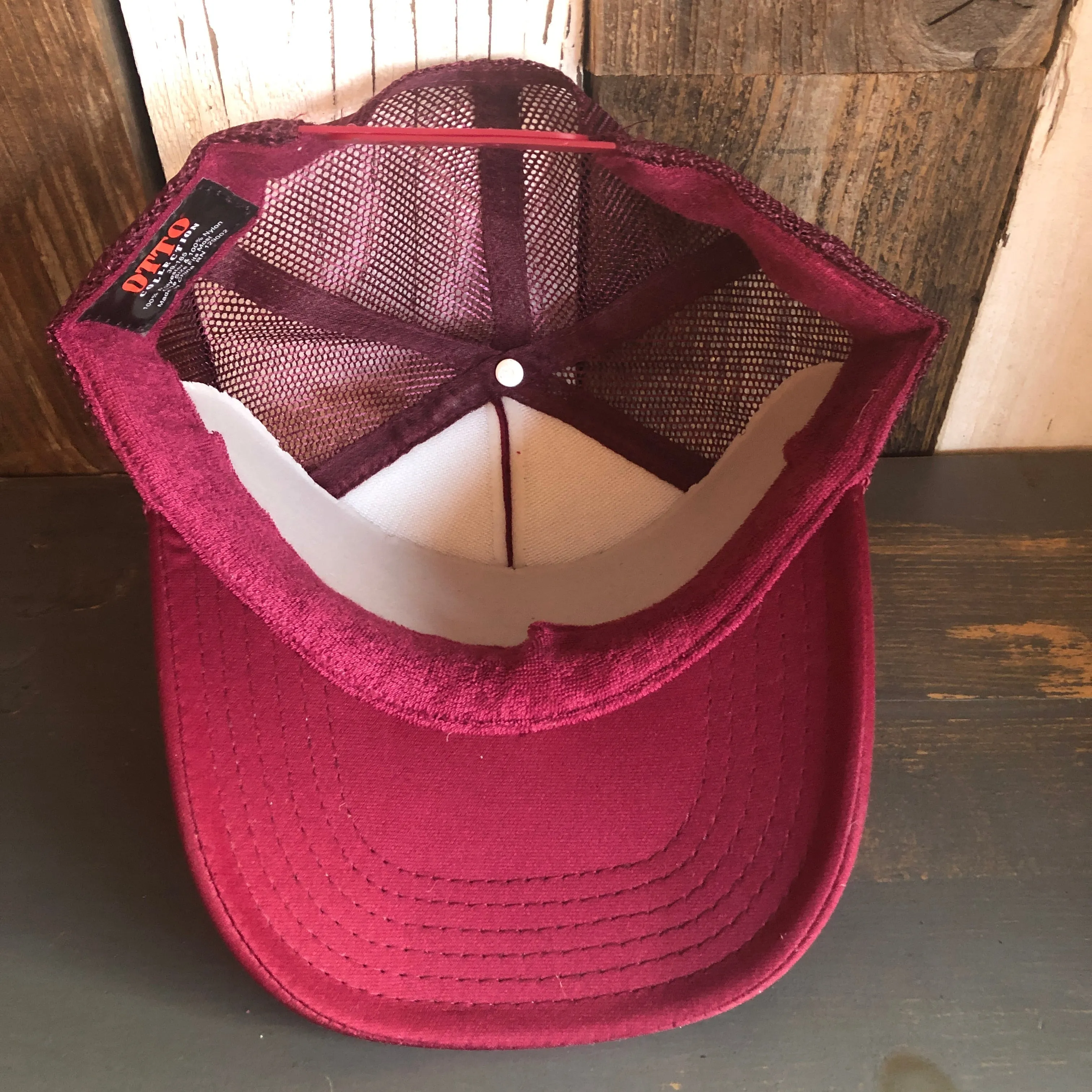 TAKE THE SCENIC ROUTE (Mountain/Flower) High Crown Trucker Hat - Burgundy Maroon