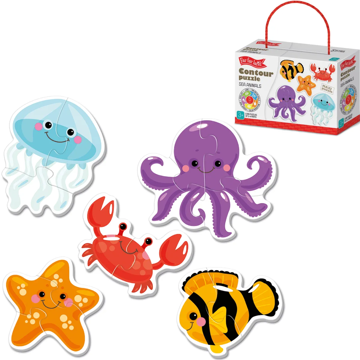 Toddler Puzzles - Explore Sea Animals Contour - 5-Piece Jigsaw Puzzles for Kids 3  Years - Early Learning Montessori Toys
