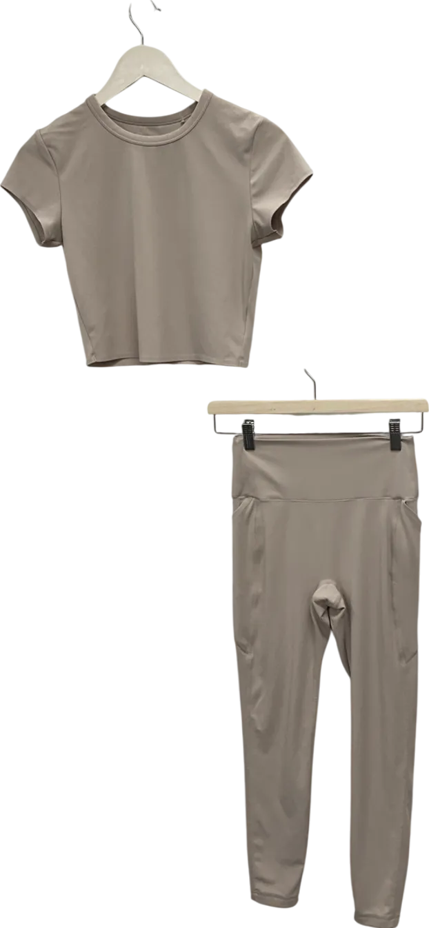 Uniqlo Beige Ultra Stretch Airism Cropped T-shirt  & Leggings UK XS