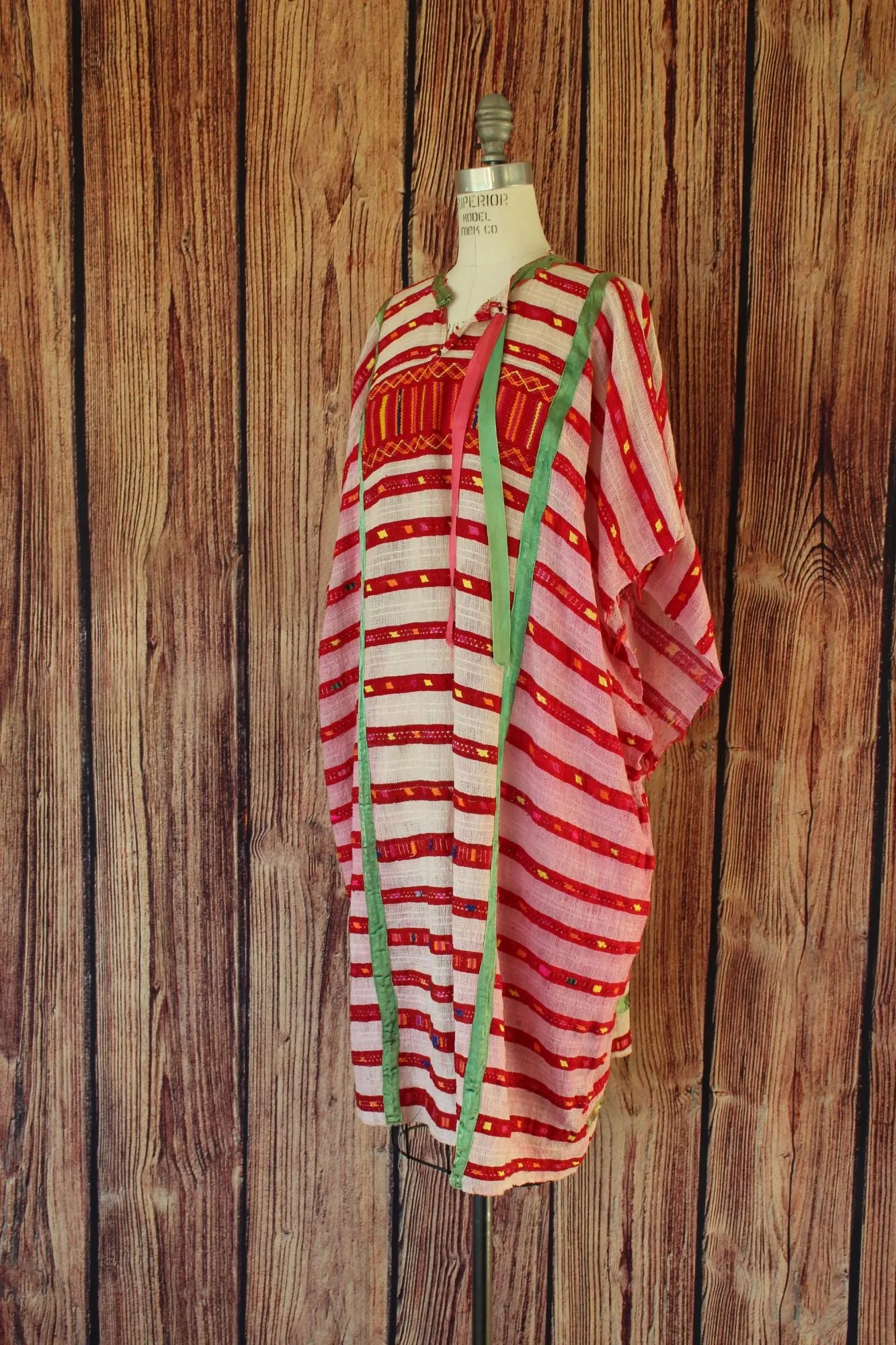 Vintage Red White and Green Guatemalan Huipil Tunic or Dress