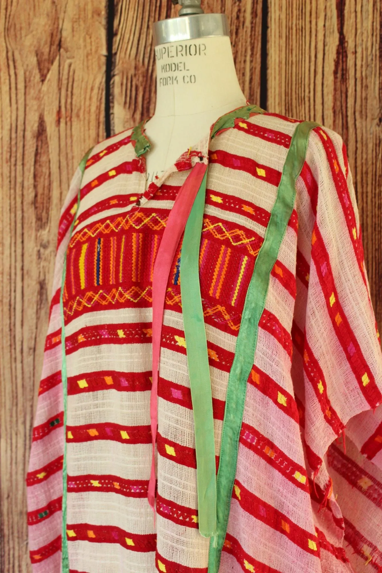 Vintage Red White and Green Guatemalan Huipil Tunic or Dress