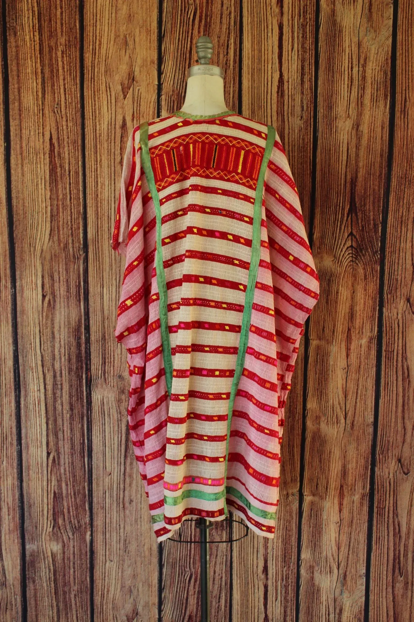 Vintage Red White and Green Guatemalan Huipil Tunic or Dress