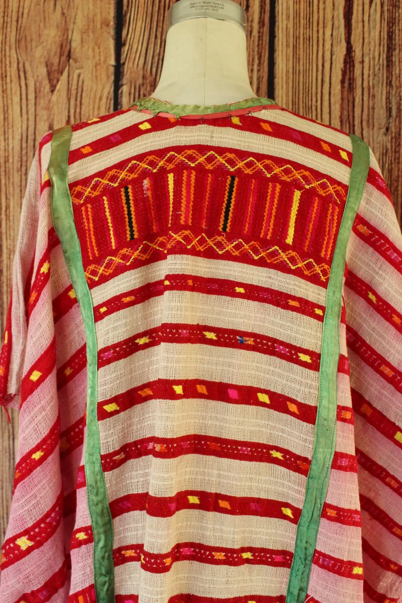 Vintage Red White and Green Guatemalan Huipil Tunic or Dress