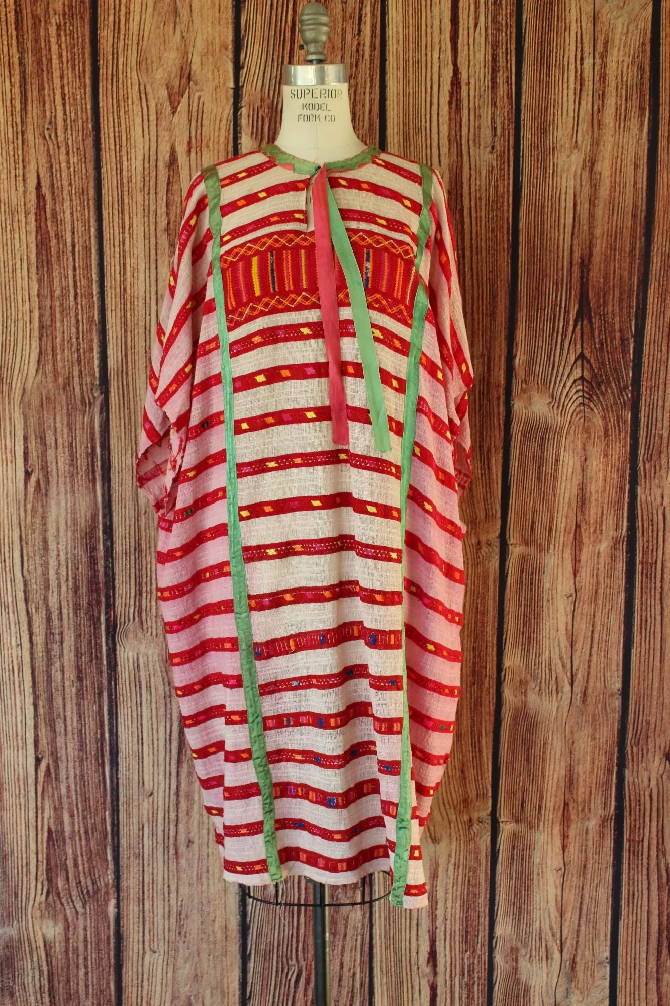 Vintage Red White and Green Guatemalan Huipil Tunic or Dress