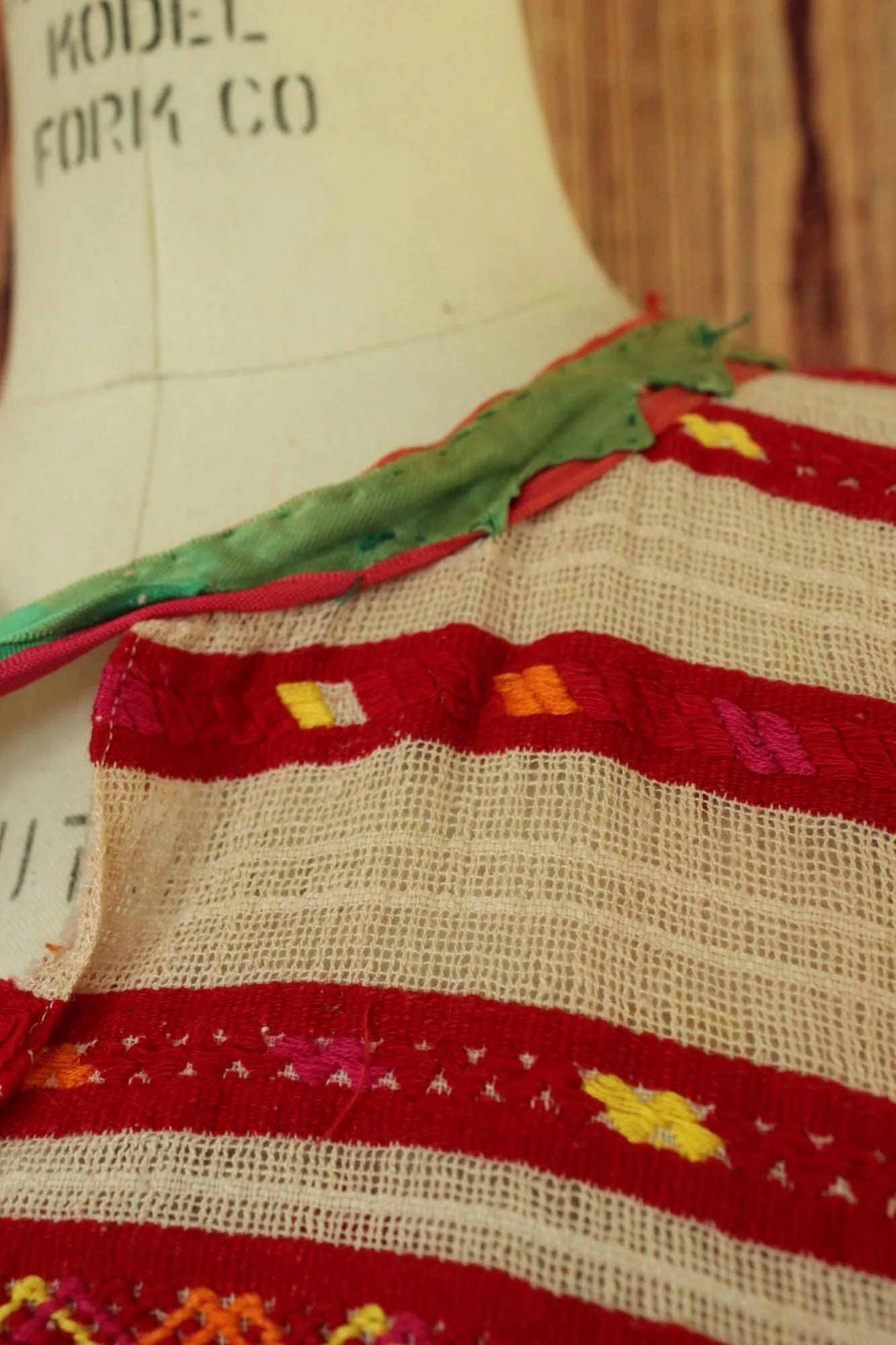 Vintage Red White and Green Guatemalan Huipil Tunic or Dress
