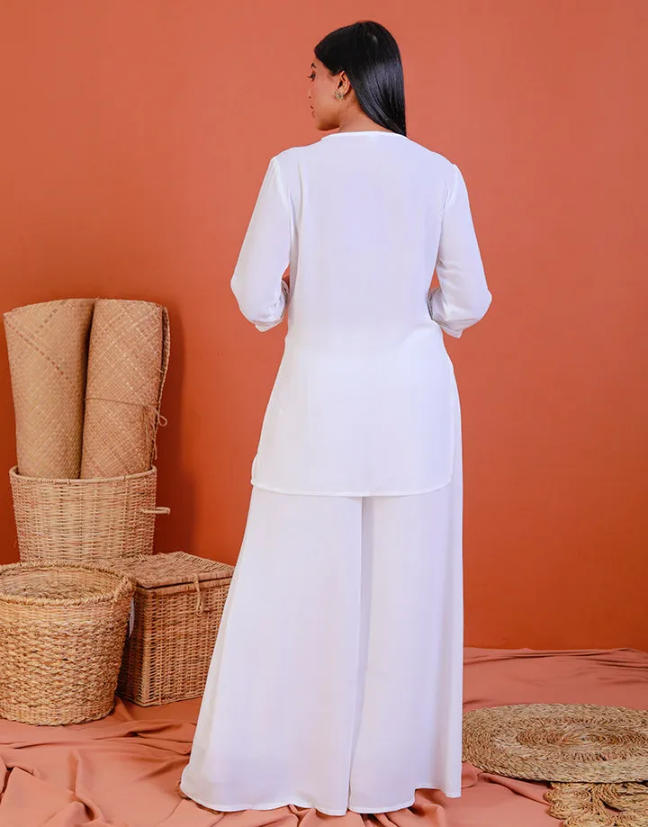 White Georgette Lace Work Kurtha