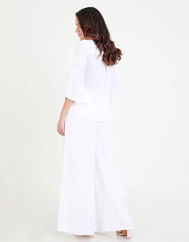 White Round Neck Top with Embroidered