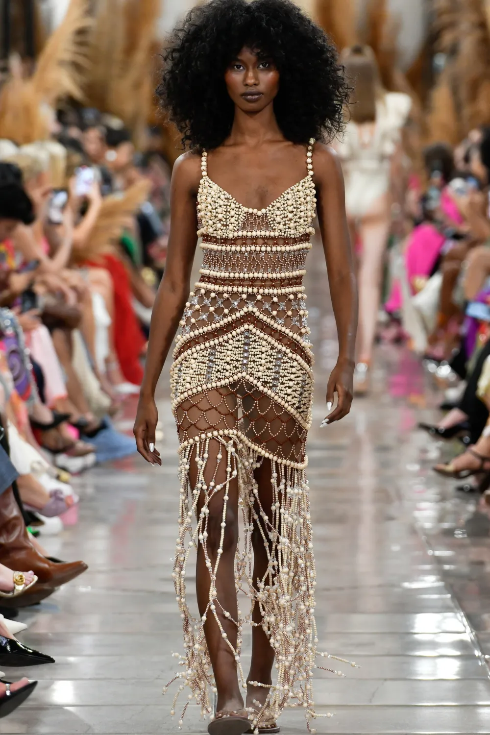 Wood and Crystal Beaded Gown