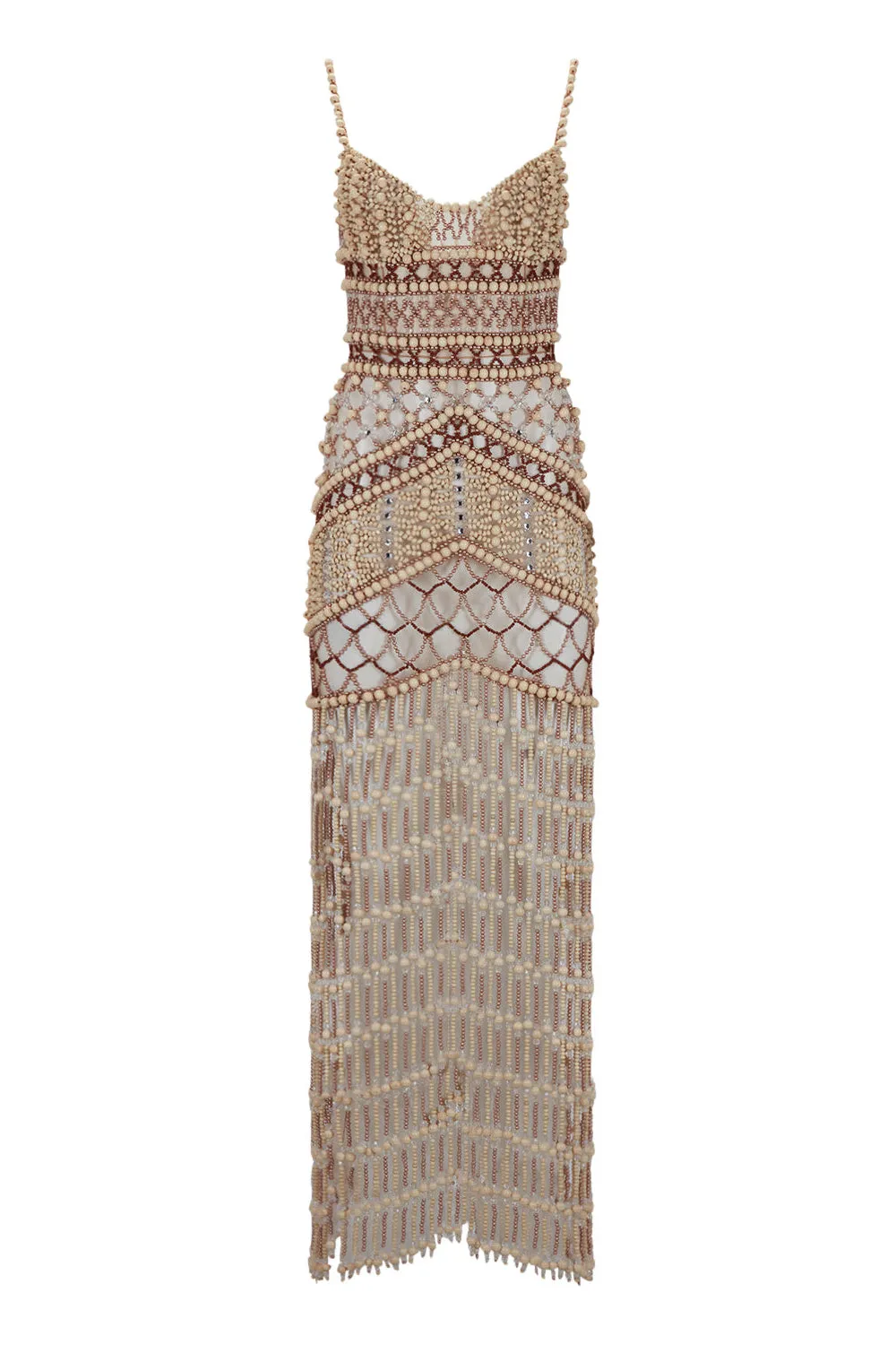 Wood and Crystal Beaded Gown